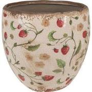 Clayre & Eef Bloempot Ø 18x18 cm Beige Rood Keramiek Aardbeien