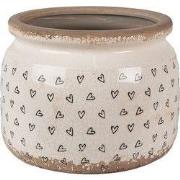 Clayre & Eef Bloempot Ø 20x15 cm Beige Zwart Keramiek Hartjes