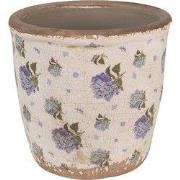 Clayre & Eef Bloempot Ø 14x13 cm Beige Blauw Keramiek Bloemen