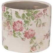 Clayre & Eef Bloempot Ø 12x10 cm Beige Roze Keramiek Bloemen