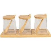 Clayre & Eef Voorraadpot Set van 3 7x7x10 cm Transparant Glas