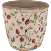 Clayre & Eef Bloempot Ø 16x16 cm Beige Rood Keramiek Aardbeien