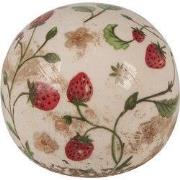 Clayre & Eef Decoratie Bal Ø 10x10 cm Beige Rood Keramiek Aardbeien