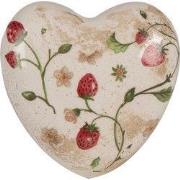 Clayre & Eef Decoratie Hart 11x11x4 cm Beige Rood Keramiek Aardbeien