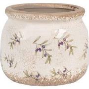 Clayre & Eef Bloempot Binnen Ø 12x10 cm Beige Blauw Keramiek Olijven