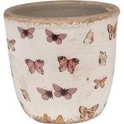 Clayre & Eef Bloempot Ø 13x12 cm Beige Roze Keramiek Vlinders