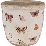 Clayre & Eef Bloempot Ø 11x10 cm Beige Roze Keramiek Vlinders