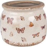 Clayre & Eef Bloempot Ø 16x13 cm Beige Roze Keramiek Vlinders