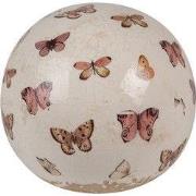 Clayre & Eef Decoratie Bal Ø 12x12 cm Beige Roze Keramiek Vlinder