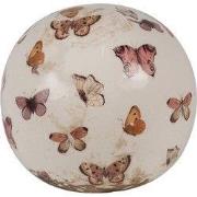 Clayre & Eef Decoratie Bal Ø 10x10 cm Beige Roze Keramiek Vlinders