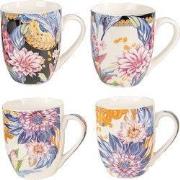 Clayre & Eef Mok Set van 4 300 ml Blauw Porselein Bloemen