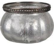 Clayre & Eef Theelichthouder Ø 9x6 cm Zilverkleurig Glas