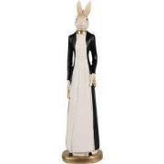 Clayre & Eef Beeld Konijn 20 cm Wit Zwart Polyresin