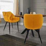 Eetkamerstoel set van 2 mosterdgele fluwelen bekleding met metalen pot...