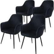 Set van 2 eetkamerstoelen met rugleuning & armleuning 2x zwart met flu...