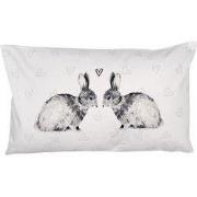 Clayre & Eef Kussenhoes 30x50 cm Wit Polyester Konijnen