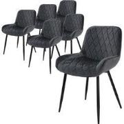 Set van 6 eetkamerstoelen diamond quilting antraciet fluwelen bekledin...
