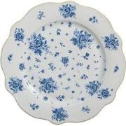 Clayre & Eef Ontbijtbord Ø 20 cm Wit Blauw Porselein Roosjes