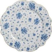 Clayre & Eef Dinerbord Ø 27 cm Wit Blauw Porselein Roosjes