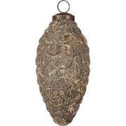 Clayre & Eef Kerstbal Ø 7x15 cm Beige Grijs Glas