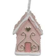 Clayre & Eef Kersthanger Gingerbread house 4x4x6 cm Roze Polyresin