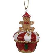 Clayre & Eef Kersthanger Gingerbread man Ø 5x8 cm Rood Polyresin