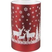 Clayre & Eef Waxinelichthouder met LED Ø 9x16 cm Rood Glas