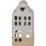 Clayre & Eef Theelichthouder Huis 7x6x14 cm Beige Keramiek