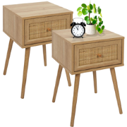 MISOU Nachtkastje - Met Lade - Set van 2 - Rotan - Webbing - Hout  - B...