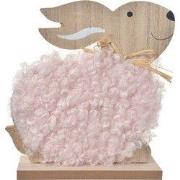 Clayre & Eef Decoratie Beeld Konijn 14x5x17 cm Bruin Roze Hout