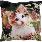 Clayre & Eef Kussenhoes 45x45 cm Groen Beige Polyester Kat