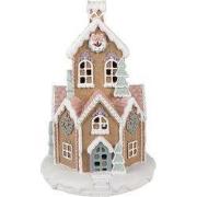 Clayre & Eef Gingerbread house met LED Ø 21x33 cm Bruin Kunststof