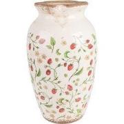 Clayre & Eef Vaas Ø 21x37 cm Beige Rood Keramiek Aardbeien