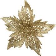 Clayre & Eef Kunstbloem Kerstster Ø 23x5 cm Goudkleurig Kunststof