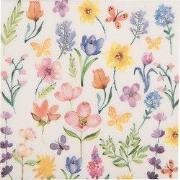 Clayre & Eef Servetten Papier Set van 20 33x33 cm Wit Roze Papier Bloe...