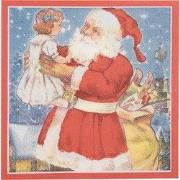 Clayre & Eef Servetten Papier Set van 20 Blauw Rood Papier Kerstman