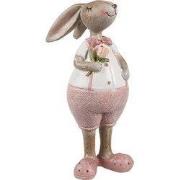 Clayre & Eef Decoratie Beeld Konijn 11 cm Beige Roze Kunststof