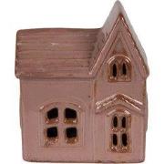 Clayre & Eef Decoratie Huis met LED 10x6x12 cm Roze Keramiek