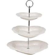 Clayre & Eef Etagère 3 laags Ø 26x31 cm Wit Keramiek