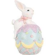 Clayre & Eef Decoratie Beeld Konijn 9x9x17 cm Wit Blauw Kunststof