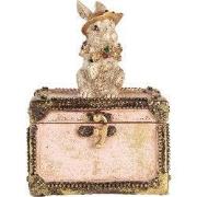 Clayre & Eef Decoratie Beeld Konijn 12x8x16 cm Beige Roze Kunststof