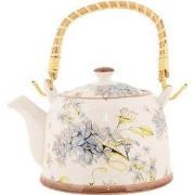 Clayre & Eef Theepot met Filter 800 ml Wit Blauw Keramiek Bloemen