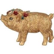Clayre & Eef Decoratie Beeld Varken 20x7x13 cm Goudkleurig Kunststof