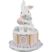 Clayre & Eef Decoratie Beeld Konijn Ø 12x17 cm Wit Roze Kunststof