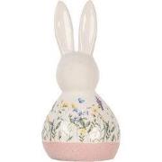 Clayre & Eef Decoratie Beeld Konijn 9x8x18 cm Wit Roze Keramiek