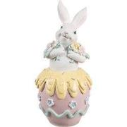 Clayre & Eef Decoratie Beeld Konijn 7x8x16 cm Wit Roze Kunststof