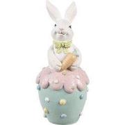 Clayre & Eef Decoratie Beeld Konijn Ø 7x16 cm Wit Blauw Kunststof