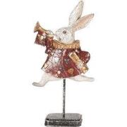 Clayre & Eef Decoratie Beeld Konijn 18x7x34 cm Wit Rood Kunststof