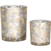 Clayre & Eef Theelichthouder Set van 2 Ø 7x8 / 10x13 cm Grijs Glas Blo...