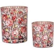 Clayre & Eef Theelichthouder Set van 2 Ø 7x8 / 10x13 cm Bruin Rood Gla...